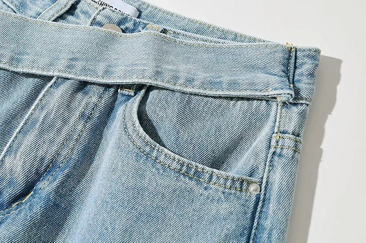 Pantalón Denim Cintura Alta Pierna Ancha con Detalle Oblicuo - Image 8
