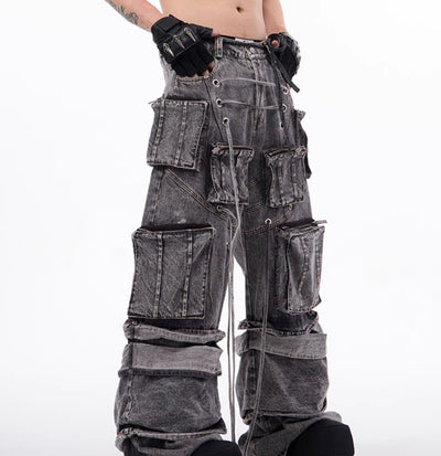 Pantalones Overol Estilo Americano Desgastado con Costuras de Cuerda - Image 11