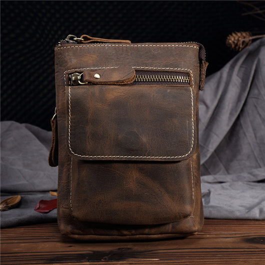 Bolso Bandolera de Cuero Crazy Horse Hecho a Mano para Hombre - Image 8