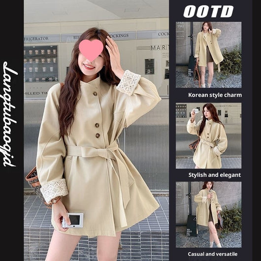 Cortavientos Khaki Cuello Mao para Mujer - Estilo Británico Otoño - Image 21