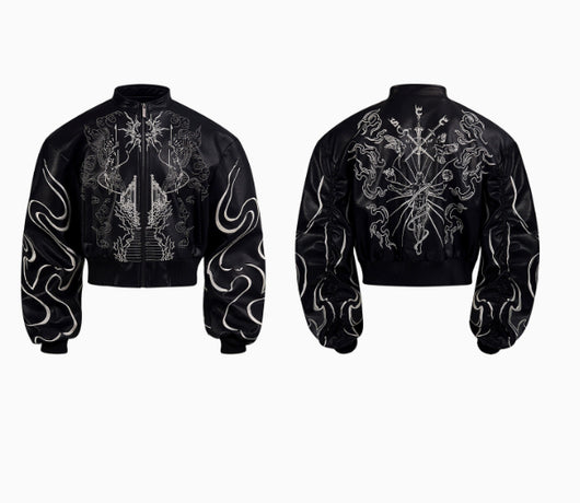 Chaqueta de Cuero Corta con Bordado en Espalda - Image 7