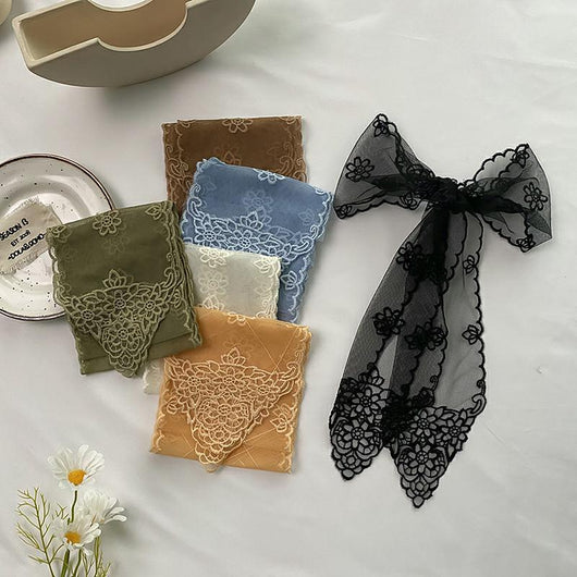 Pañuelo de Seda Bordado con Encaje - Cinta para Cabello Elegante - Image 12