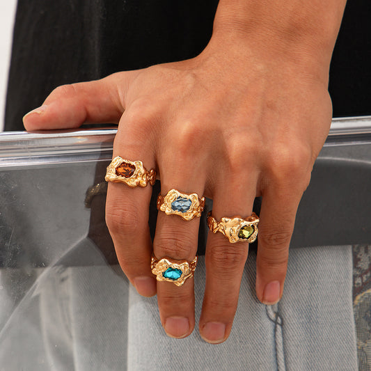 Anillo de Hombre Plisado en Metal Lava con Gema - Estilo Europeo y Americano - Image 2