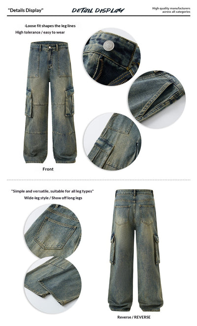 Pantalones Vaqueros Vintage Estilo Americano con Múltiples Bolsillos - Image 9