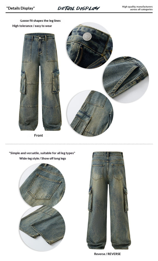 Pantalones Vaqueros Vintage Estilo Americano con Múltiples Bolsillos - Image 9