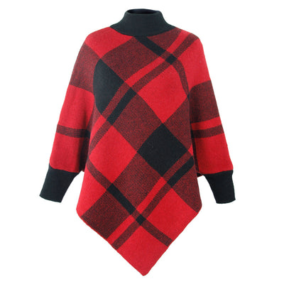 Poncho Tejido Cuadros Bloques de Color con Mangas Murciélago - Image 6