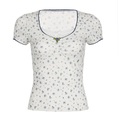 Blusa Manga Corta con Cuello Cuadrado, Pliegues y Moño de Encaje - Image 5