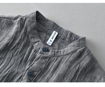 Camisa de Lino Retro con Cuello Mao - Comodidad y Estilo Clásico - Image 15