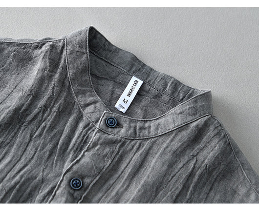 Camisa de Lino Retro con Cuello Mao - Comodidad y Estilo Clásico - Image 15