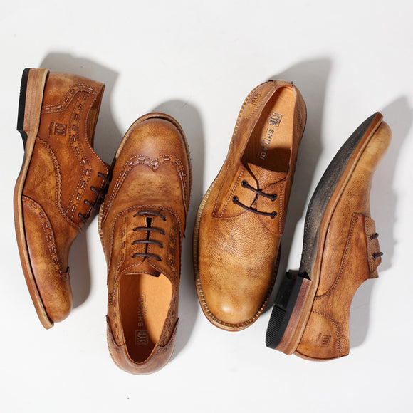 Zapatos de Cuero Retro Brogue para Hombre con Tallado Artesanal