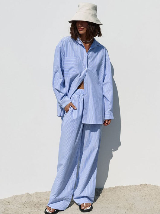 Conjunto Ejecutivo de Blusa Rayada y Pantalón para Mujer - Image 5