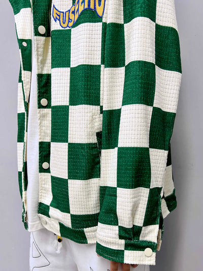 Saco a Cuadros Retro con Contraste de Color Verde para Hombre - Image 8