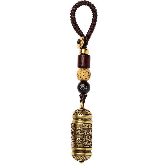 Llavero Colgante Tubo de Latón con Sutra del Corazón Tibetano