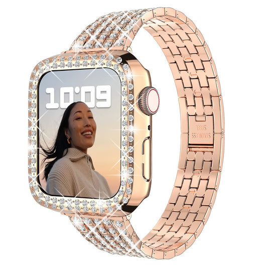 Pulsera de Reloj Metal con Diamantes y Cinco Cuentas Decorativas - Image 6