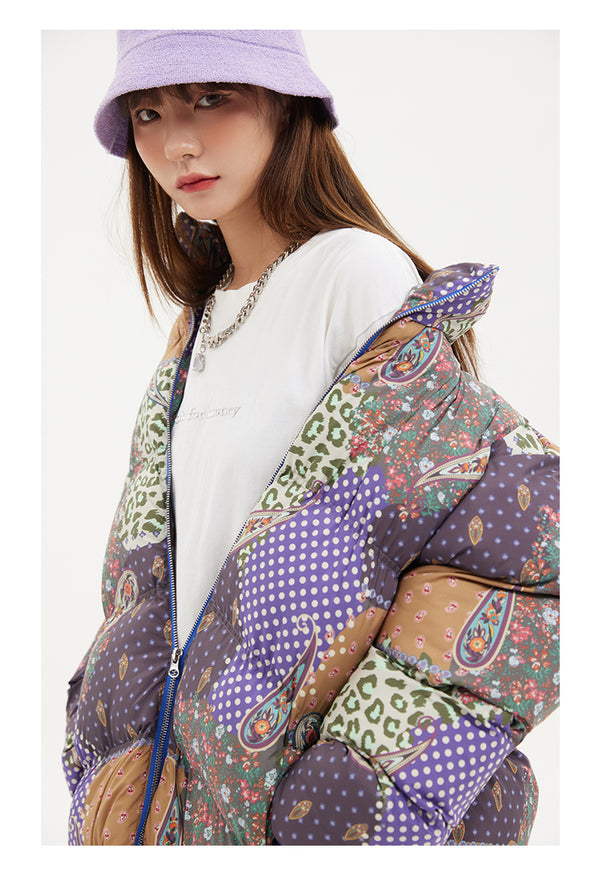 Chaqueta Térmica de Algodón Grueso con Estampado Floral de Anacardo