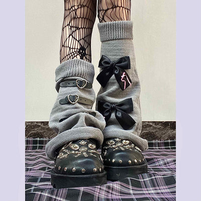 Calcetines Tejidos a Mano Estilo Punk con Moño - Caña Media - Image 8