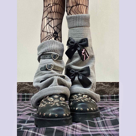 Calcetines Tejidos a Mano Estilo Punk con Moño - Caña Media - Image 8