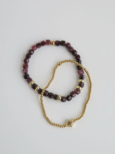 Conjunto de 2 Pulseiras Douradas de Contas e Cristais - Não Oxidável e Impermeável