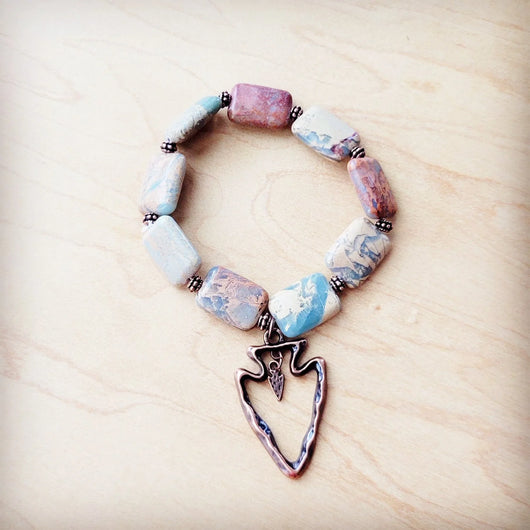 Pulseira Genuína Aqua Terra com Contas e Flecha de Cobre 810v