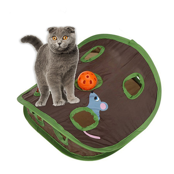 Juguete Interactivo para Gatos - Juego de Escondidas con 9 Agujeros y Túnel Plegable