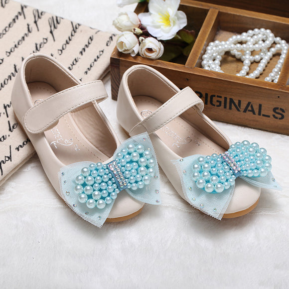 Zapatos de Princesa para Niña con Moño de Perlas - Calzado de Cuero para Bodas y Eventos