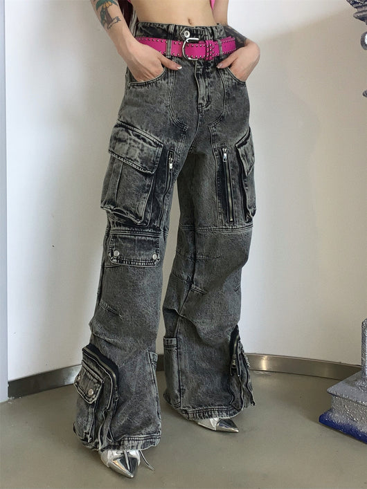 Pantalón Vaquero Retro Estilo Trabajo con Múltiples Bolsillos - Image 7