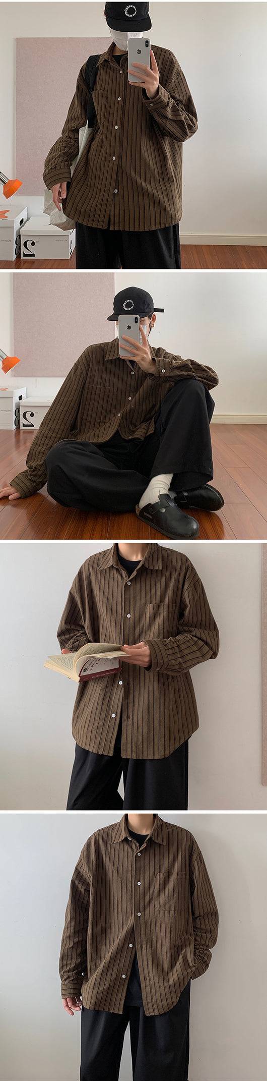 Camisa Vintage a Rayas de Manga Larga para Hombre - Image 8