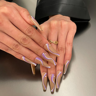 Uñas Postizas Trapezoidales con Diamantes Incrustados de Larga Duración