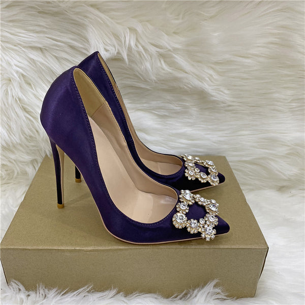 Zapatos de Tacón Alto con Hebilla de Cristal Cuadrada