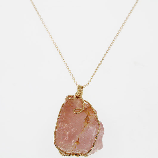 Collar Tejido a Mano con Colgante de Piedra de Cristal Geométrico Irregular