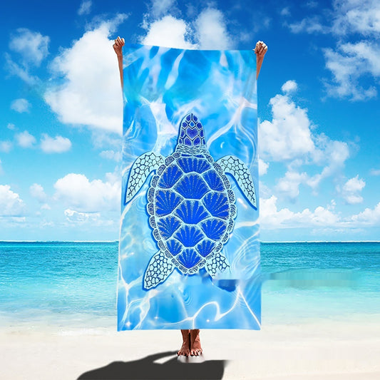 Toalla de Playa Tropical con Patrón de Tortugas y Vida Marina