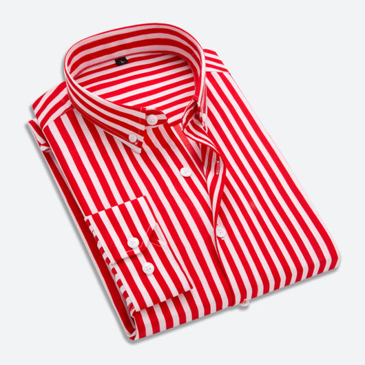 Camisa Manga Larga Slim Fit Estampada a Rayas para Hombre - Estilo Coreano - Image 13