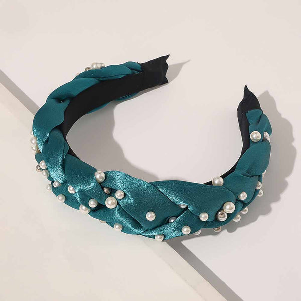 Diadema Ancha Cruzada con Nudo y Perlas