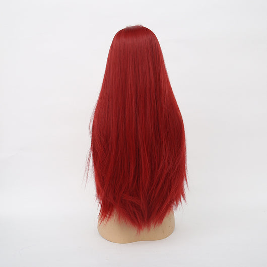 Peluca Larga Roja Vino Cabello Liso Punto Medio Fibra Sintética - Image 7