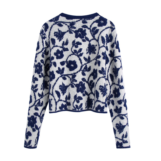 Suéter Tejido con Estampado Floral Estilo Europeo para Mujer - Image 2