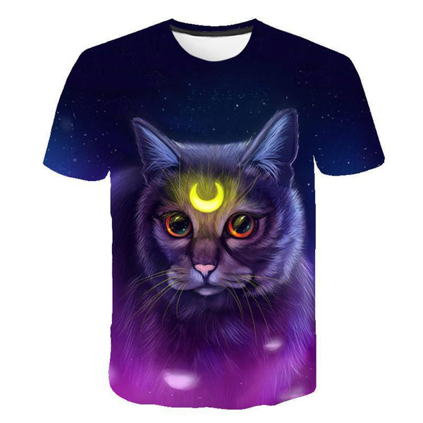 Camiseta Unisex Estampado 3D Gato Harajuku - Manga Corta Casual