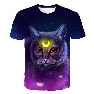 Camiseta Unisex Estampado 3D Gato Harajuku - Manga Corta Casual
