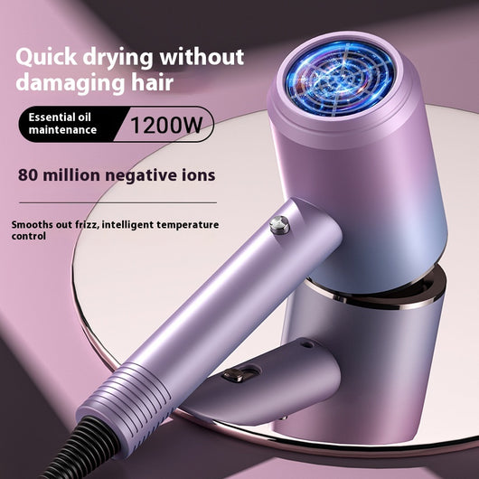 Green electric hair dryer with gold accents, 1200W, negative ion technology, and intelligent temperature control. - Image 3