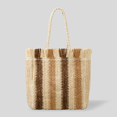 Bolsa Tote Artesanal de Rafia con Rayas y Flecos para Viajes Diarios - Image 11