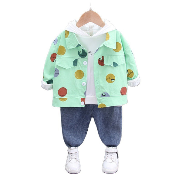 Conjunto Infantil 3 Piezas: Suéter con Capucha y Pantalón Denim