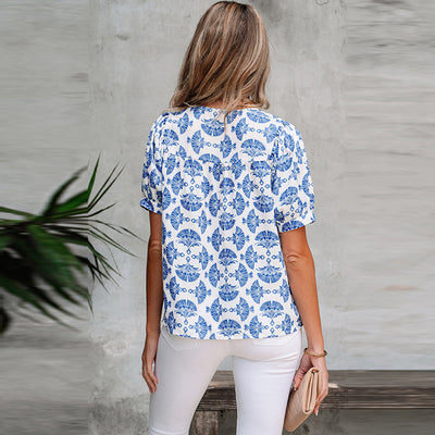 Blusa Chiffon Estampado Abstracto Versátil Europeo Americano - Image 4
