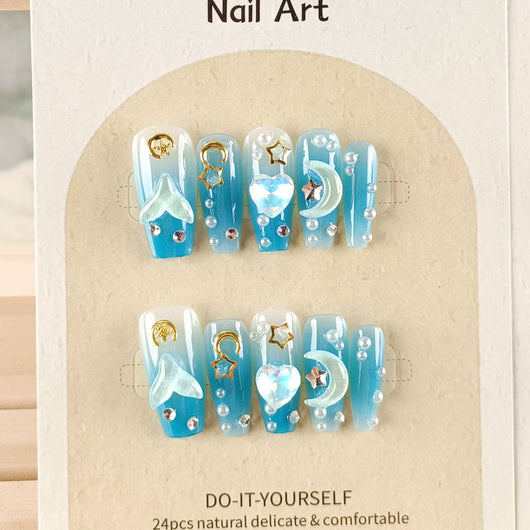 Uñas Postizas Fototerapia Sirena Degradado Estrella Luna Perla - Image 13