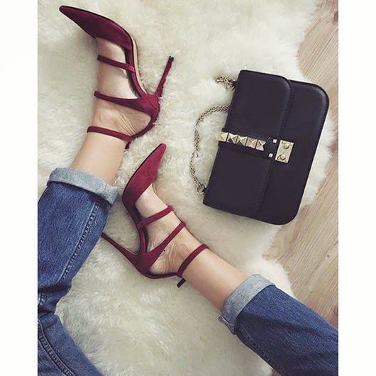 Tacones Altos Puntiagudos con Envoltorio y Botones - Elegancia en Gamuza - Image 15