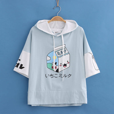 Sudadera con Capucha Estampado Cartón de Leche - Colorblock Manga Corta - Image 11