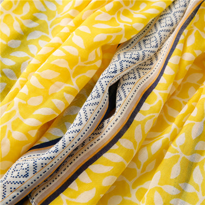 Chal Foulard de Algodón y Lino con Estampado de Hojas de Uva y Borlas - Image 9