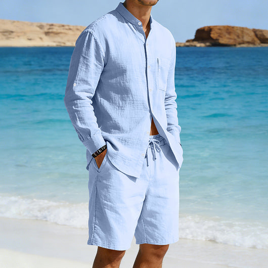 Conjunto de Camisa y Shorts de Lino para Hombre - Image 41