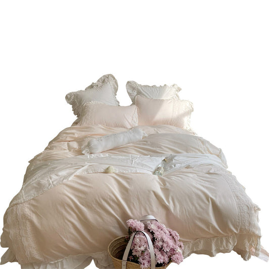 Juego de Cama Princesa 60 Hilos Algodón Puro Lavado - Sábanas y Edredón 4 Piezas