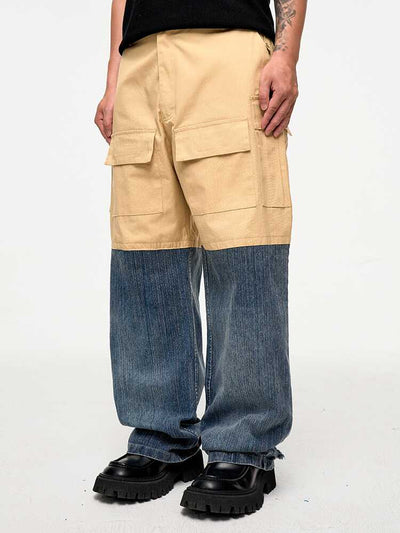 Pantalón Denim Holgado de Contraste con Costuras Multi-Bolsillo Estilo Retro - Image 5