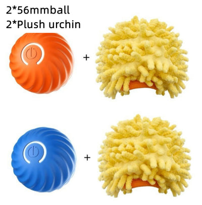 Blue gravitational jumping pet ball with a power button, shown next to an orange replacement shell for the toy. - Image 24