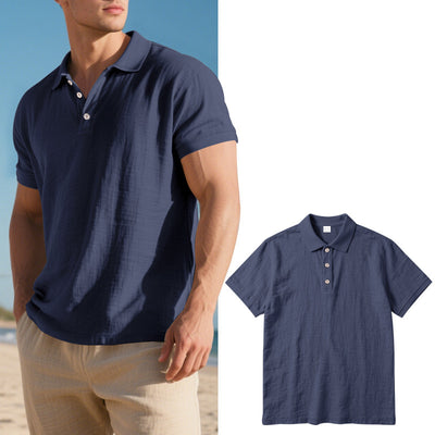 Polo Casual Británico Hombre con Cuello Solapa y Cierre de Hebilla en Lino - Image 14